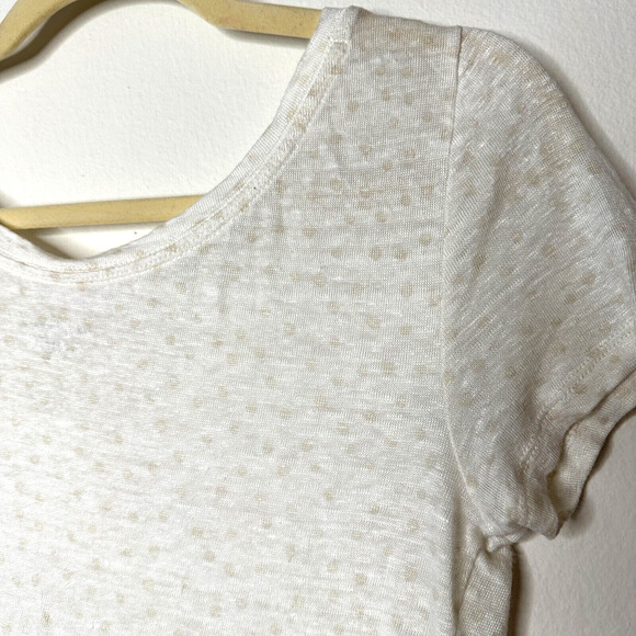 Loft Cream 100% Linen Light Short Sleeve Polka Dot Scoop Neck Shirt Tee XS - Picture 4 of 8